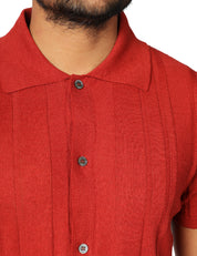 CAMICIA UOMO ALPHA STUDIO RUGGINE A MEZZE MANICHE IN MAGLIA DI LINO E COTONE A COSTE