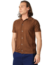 CAMICIA UOMO ALPHA STUDIO CAFFè A MEZZE MANICHE IN MAGLIA DI COTONE E LINO A COSTE