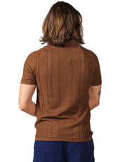 CAMICIA UOMO ALPHA STUDIO CAFFè A MEZZE MANICHE IN MAGLIA DI COTONE E LINO A COSTE