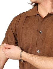 CAMICIA UOMO ALPHA STUDIO CAFFè A MEZZE MANICHE IN MAGLIA DI COTONE E LINO A COSTE