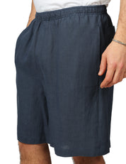 BERMUDA UOMO AMARANTO BLU NOTTE IN LINO CON ELASTICO IN VITA