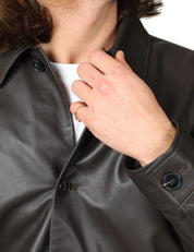 GIACCA UOMO AMARANTO MORO IN VERA PELLE CON COLLETTO E TASCHE DAVANTI