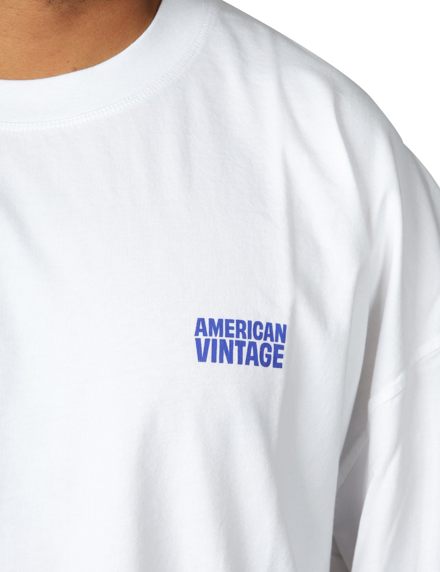 T-SHIRT UOMO AMERICAN VINTAGE BIANCA OVERSIZE A MANICHE LUNGHE CON LOGO STAMPATO 100%PURO COTONE
