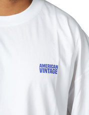 T-SHIRT UOMO AMERICAN VINTAGE BIANCA OVERSIZE A MANICHE LUNGHE CON LOGO STAMPATO 100%PURO COTONE