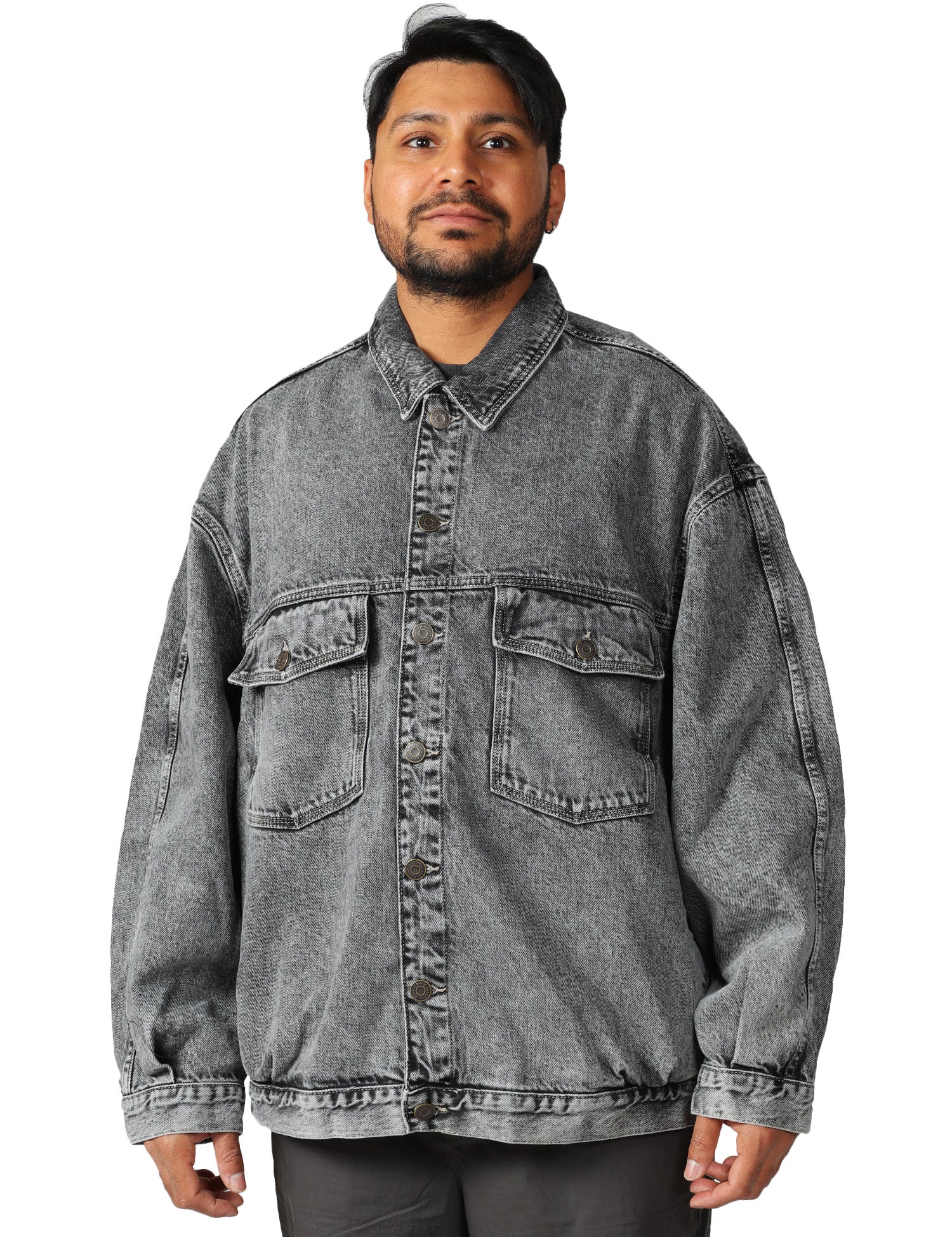 GIUBBOTTO UOMO AMERICAN VINTAGE YOPDAY GREY DENIM CON TASCHE SUL PETTO