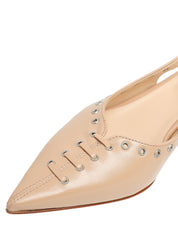 SCARPA CHANEL DONNA ANNA F. BEIGE IN PELLE CON STRINGATURA E PICCOLE BORCHIE
