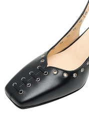 SCARPA CHANEL DONNA ANNA F. NERA IN PELLE CON TACCO QUADRATO E STRINGATURA