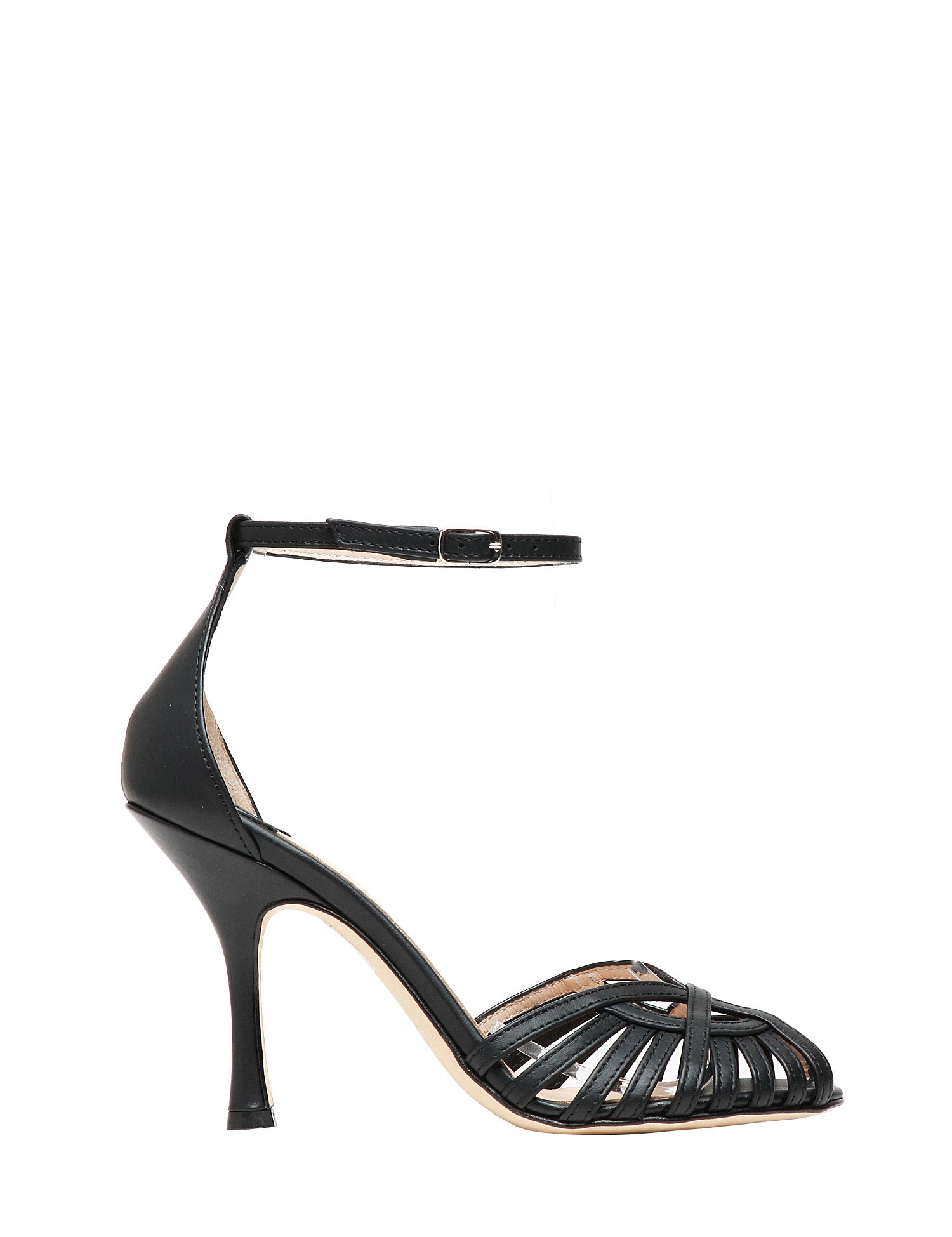 SANDALO DONNA ANNA F. NERO IN PELLE CON CINTURINO ALLA CAVIGLIA