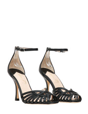 SANDALO DONNA ANNA F. NERO IN PELLE CON CINTURINO ALLA CAVIGLIA