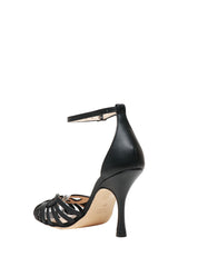 SANDALO DONNA ANNA F. NERO IN PELLE CON CINTURINO ALLA CAVIGLIA