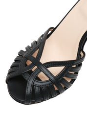 SANDALO DONNA ANNA F. NERO IN PELLE CON CINTURINO ALLA CAVIGLIA