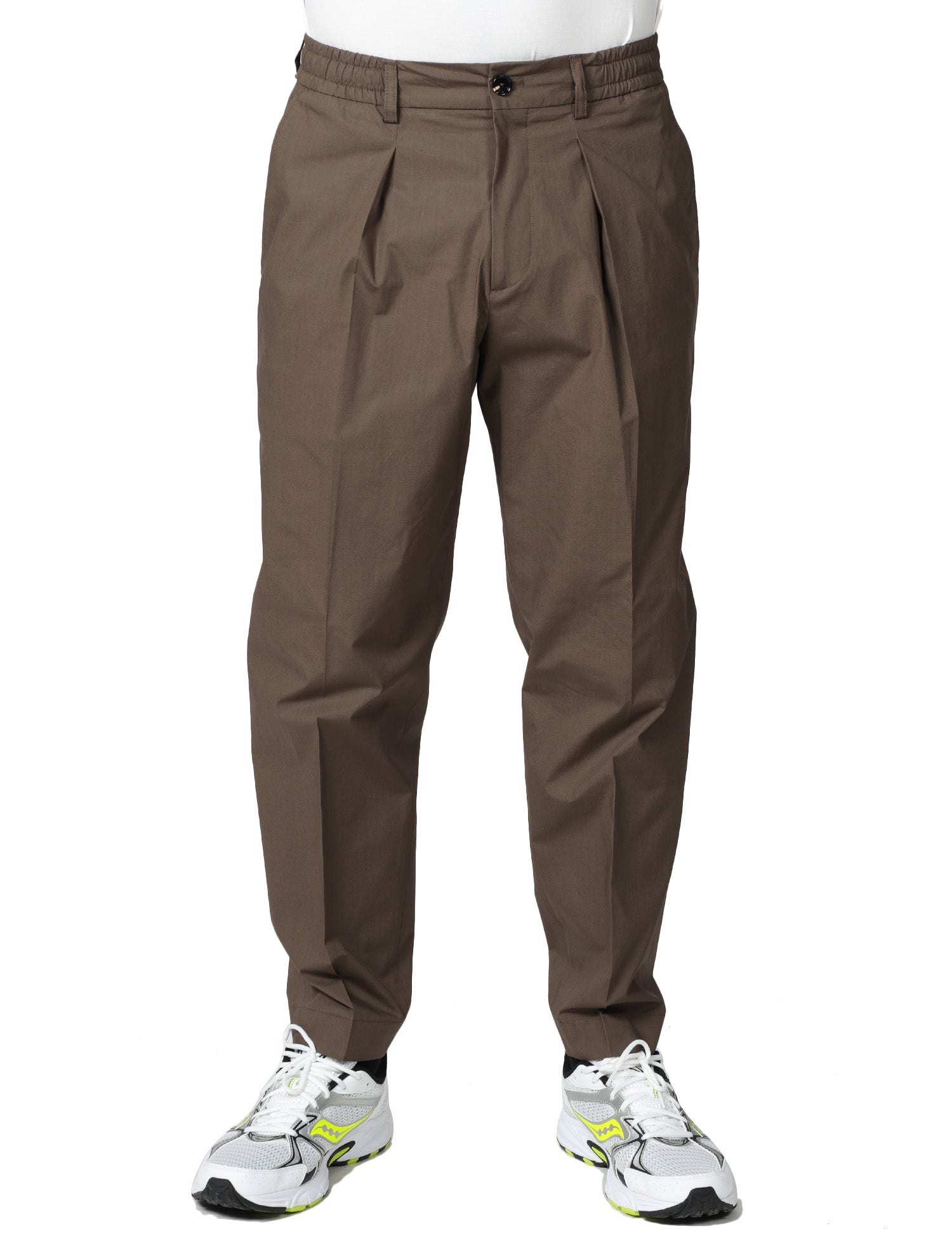PANTALONE UOMO BEABLE MARRONE CON PINCES SINGOLA ED ELASTICO IN VITA