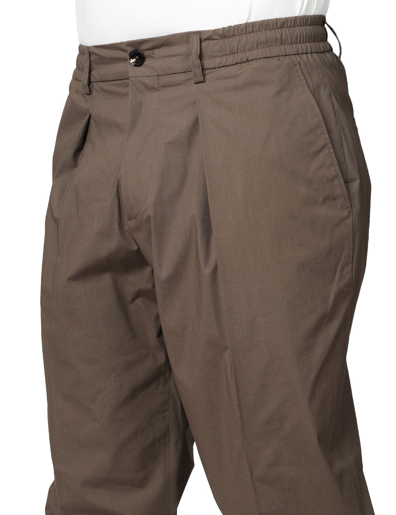 PANTALONE UOMO BEABLE MARRONE CON PINCES SINGOLA ED ELASTICO IN VITA