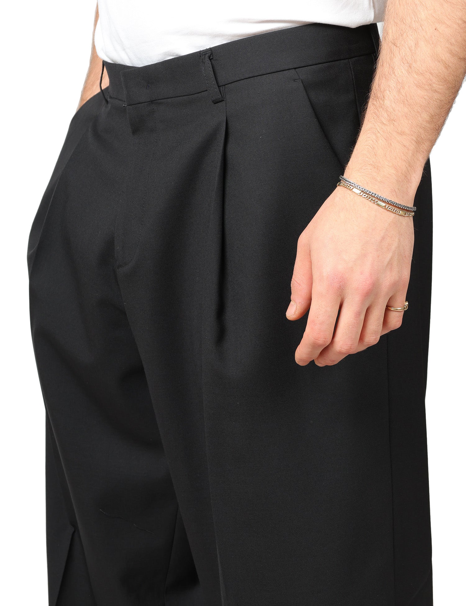 PANTALONE UOMO BEABLE NERO A GAMBA AMPIA CON PINCES