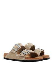CIABATTA DONNA BIRKENSTOCK ARIZONA RIVET TAUPE IN SUEDE CON BORCHIETTE ARGENTO