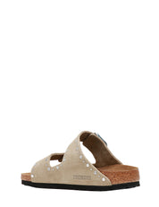 CIABATTA DONNA BIRKENSTOCK ARIZONA RIVET TAUPE IN SUEDE CON BORCHIETTE ARGENTO