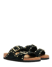 CIABATTA DONNA BIRKENSTOCK ARIZONA RIVET BLACK IN SUEDE CON BORCHIETTE ORO