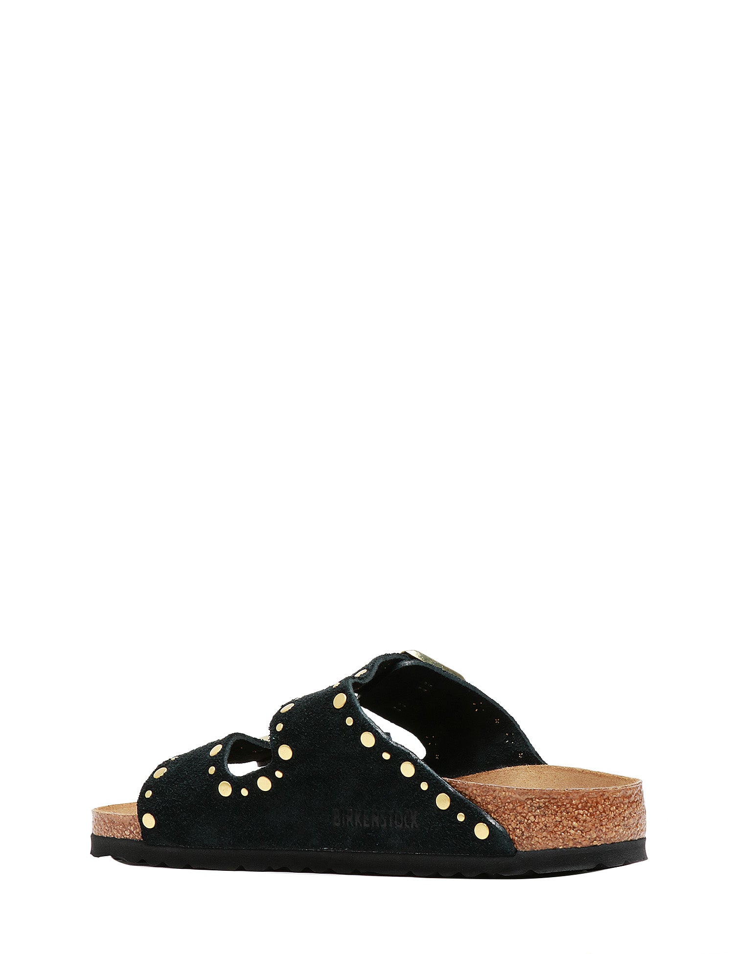 CIABATTA DONNA BIRKENSTOCK ARIZONA RIVET BLACK IN SUEDE CON BORCHIETTE ORO