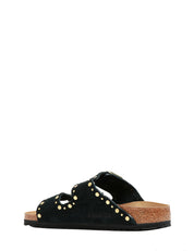 CIABATTA DONNA BIRKENSTOCK ARIZONA RIVET BLACK IN SUEDE CON BORCHIETTE ORO