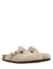CIABATTA BIRKENSTOK BOSTON TAUPE CON TOMAIA IN PELLE SCAMOSCIATA E PLANTARE IN SUGHERO E LATTICE