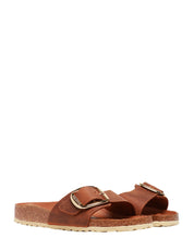 CIABATTA DONNA BIRKENSTOCK MADRID COGNAC IN PELLE NABUK OLIATA CON FIBBIA SINGOLA E PLANTARE IN SUGHERO E LATTICE