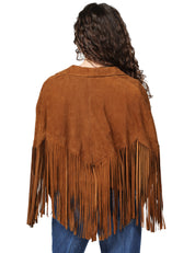 GIACCA DONNA BLUSOTTO BRENDA TABACCO IN CAMOSCIO CON FRANGE SULLE MANICHE