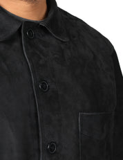 GIACCA UOMO BLUSOTTO PEDRO NERA IN CAMOSCIO NAPPA CON COLLETTO E BOTTONI IN TONO