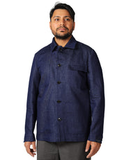 OVERSHIRT UOMO BOLLANI VENTO DENIM SCURO IN COTONE E LINO CON TASCHE DAVANTI
