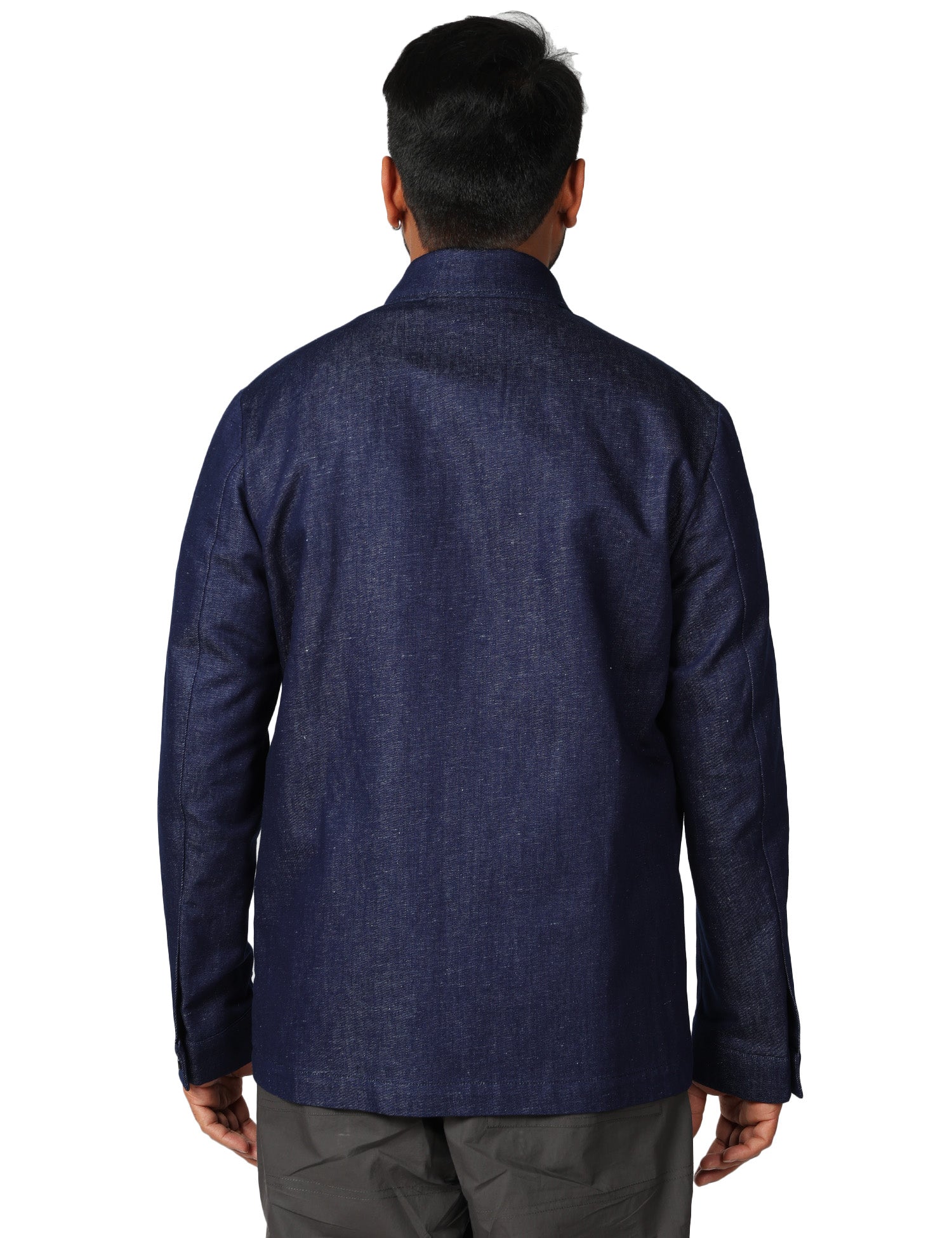 OVERSHIRT UOMO BOLLANI VENTO DENIM SCURO IN COTONE E LINO CON TASCHE DAVANTI