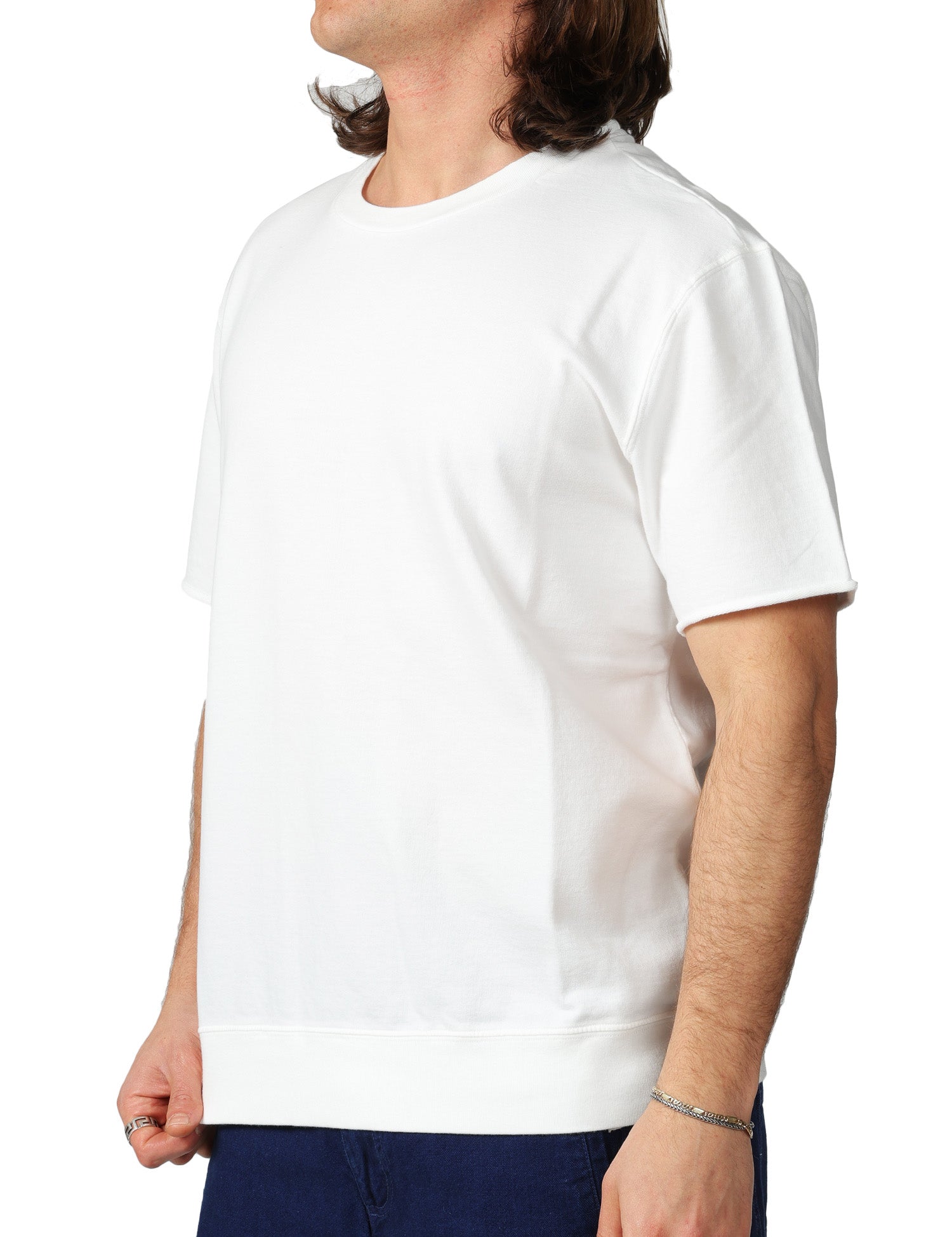 T-SHIRT UOMO BOWERY OFF WHITE GIROCOLLO OVER SIZE CON MANICHE TAGLIO VIVO 100% COTONE