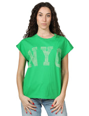 T-SHIRT DONNA BOWERY VERDE IN COTONE CON MANICA AD ALETTA