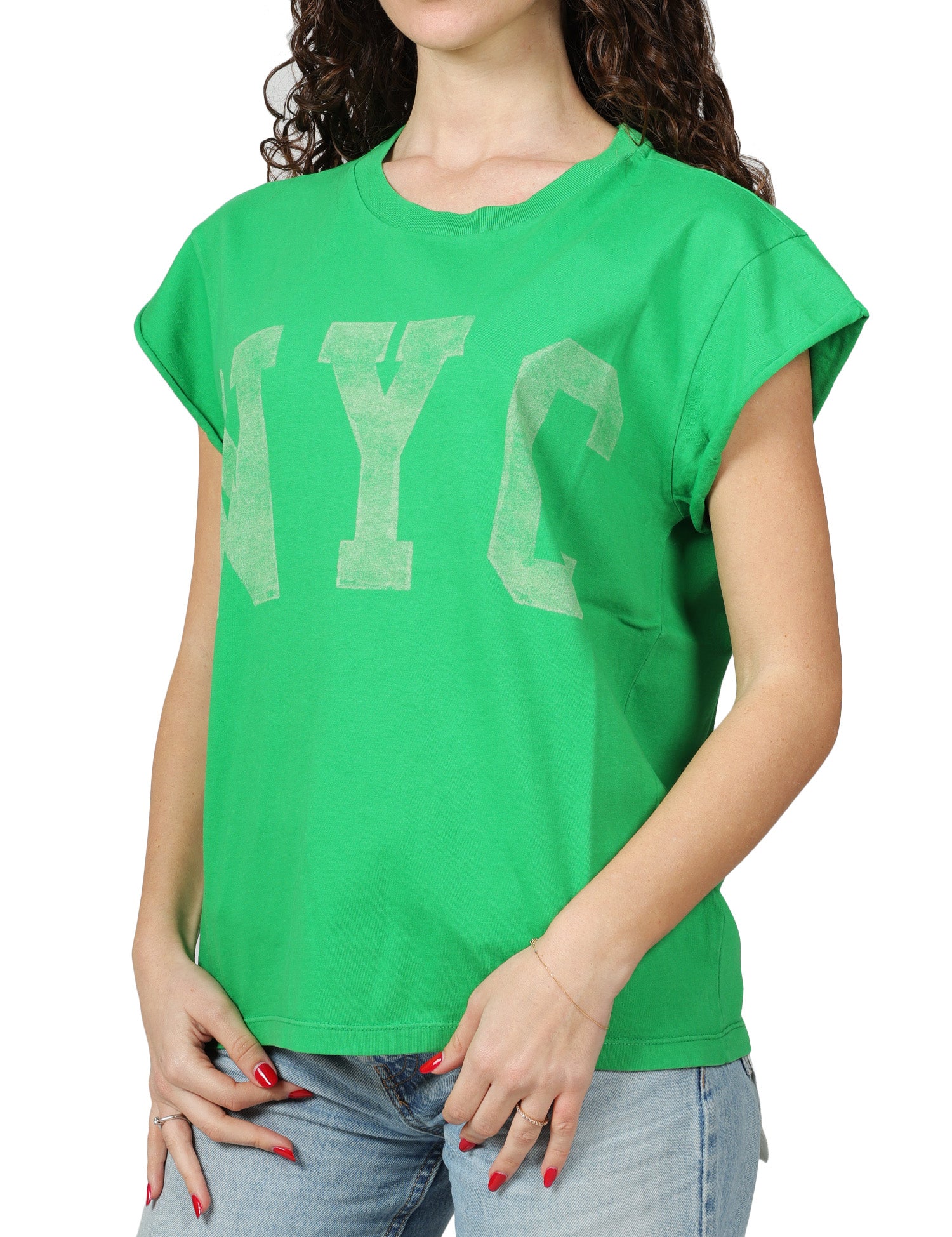 T-SHIRT DONNA BOWERY VERDE IN COTONE CON MANICA AD ALETTA