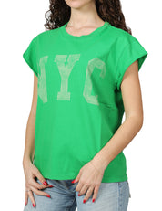 T-SHIRT DONNA BOWERY VERDE IN COTONE CON MANICA AD ALETTA