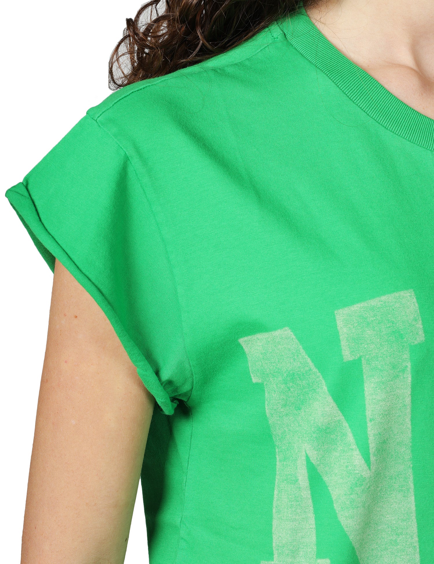 T-SHIRT DONNA BOWERY VERDE IN COTONE CON MANICA AD ALETTA