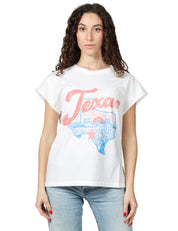 T-SHIRT DONNA BOWERY BIANCA IN COTONE CON MANICA AD ALETTA E STAMPA TEXAS