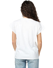 T-SHIRT DONNA BOWERY BIANCA IN COTONE CON MANICA AD ALETTA E STAMPA TEXAS