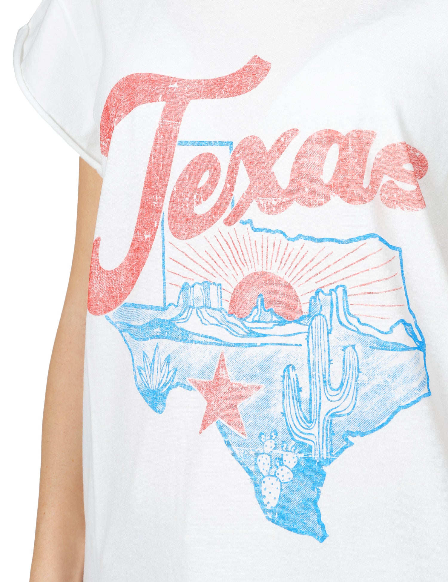 T-SHIRT DONNA BOWERY BIANCA IN COTONE CON MANICA AD ALETTA E STAMPA TEXAS