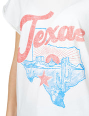T-SHIRT DONNA BOWERY BIANCA IN COTONE CON MANICA AD ALETTA E STAMPA TEXAS