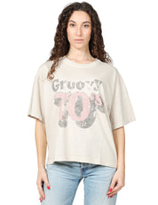 T-SHIRT DONNA BOWERY STONE GIROCOLLO OVER IN COTONE CON STAMPA GROOVY 70'