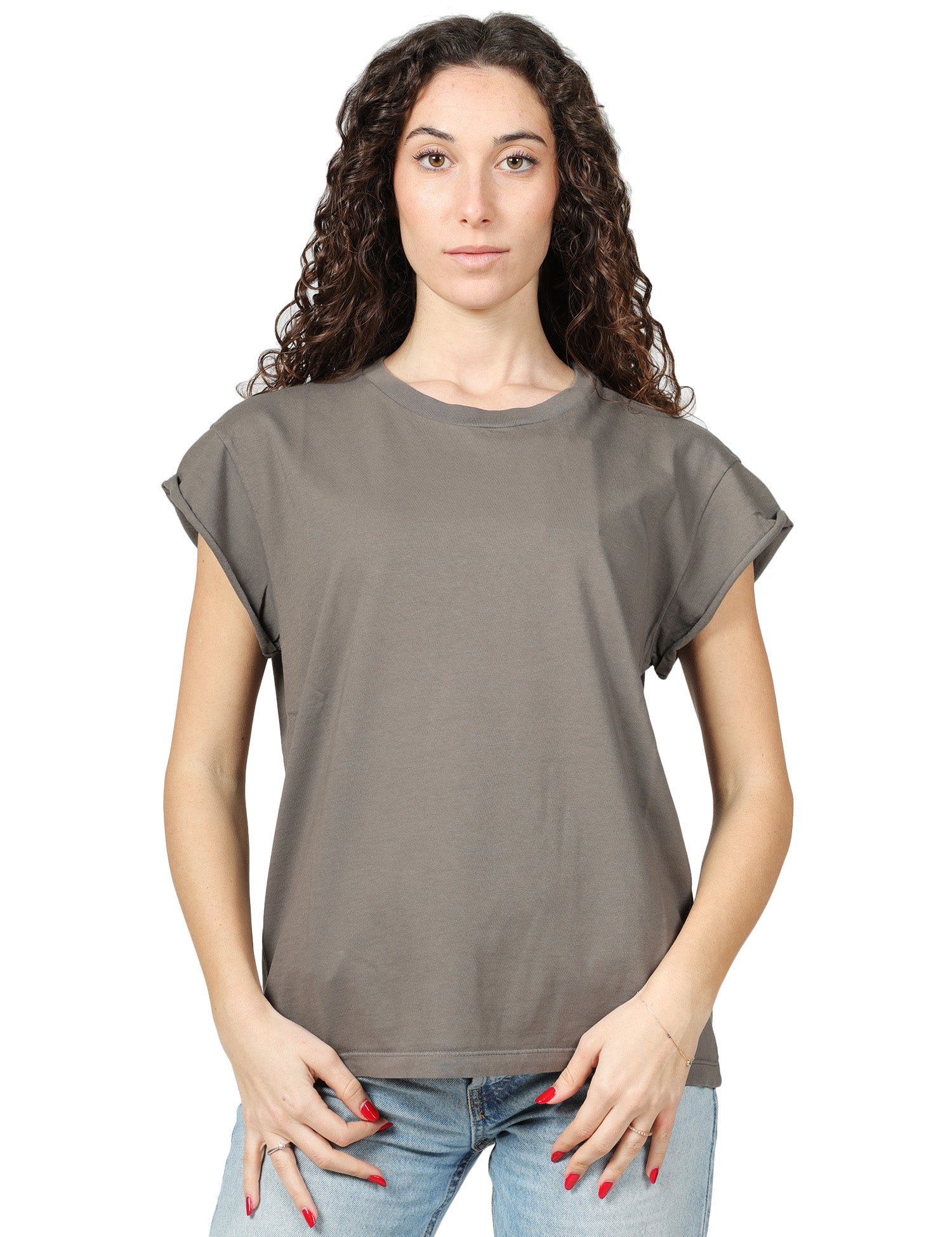 T-SHIRT DONNA BOWERY GRIGIA IN COTONE CON MANICA AD ALETTA