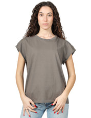 T-SHIRT DONNA BOWERY GRIGIA IN COTONE CON MANICA AD ALETTA