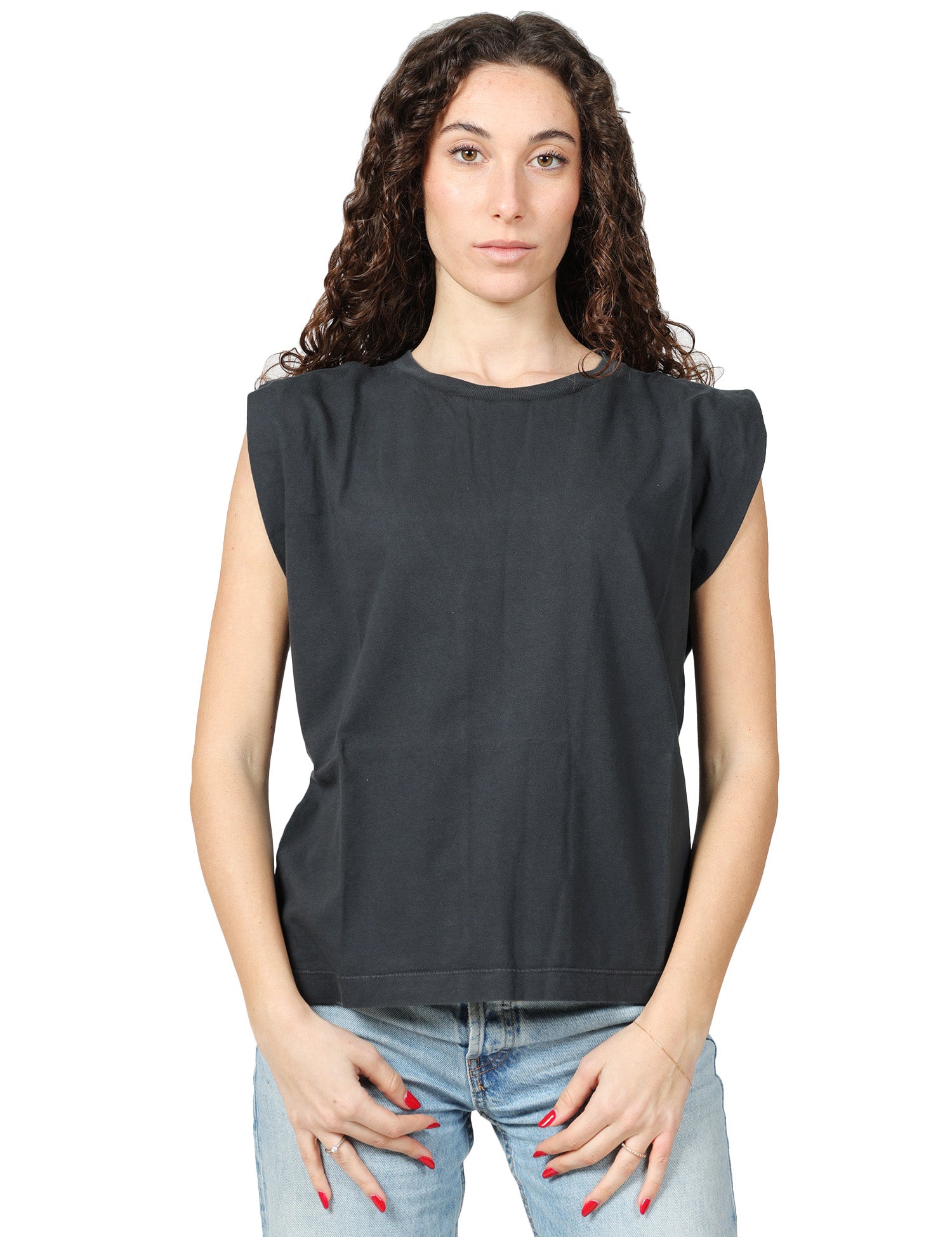 T-SHIRT DONNA BOWERY NERA IN COTONE CON MANICA AD ALETTA