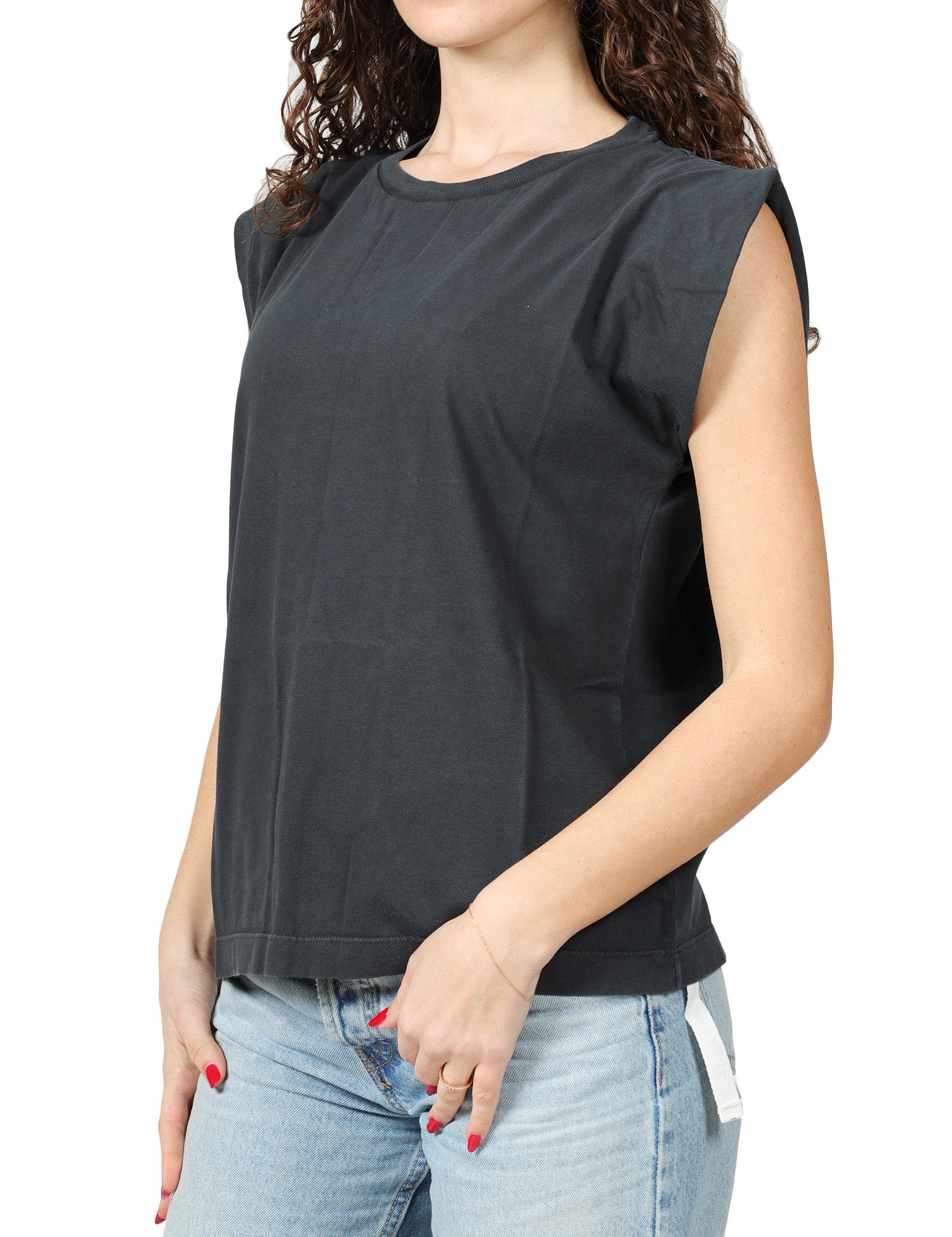 T-SHIRT DONNA BOWERY NERA IN COTONE CON MANICA AD ALETTA