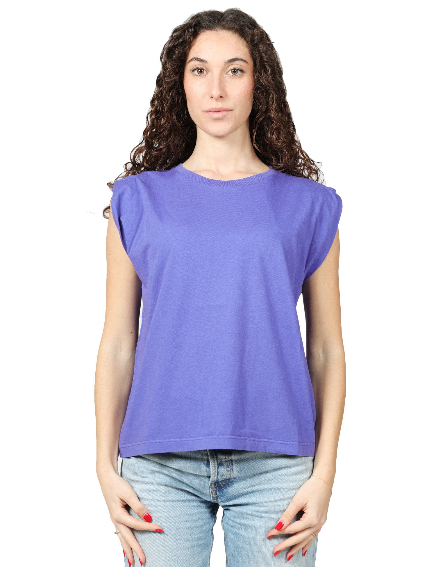 T-SHIRT DONNA BOWERY VIOLA IN COTONE CON MANICA AD ALETTA