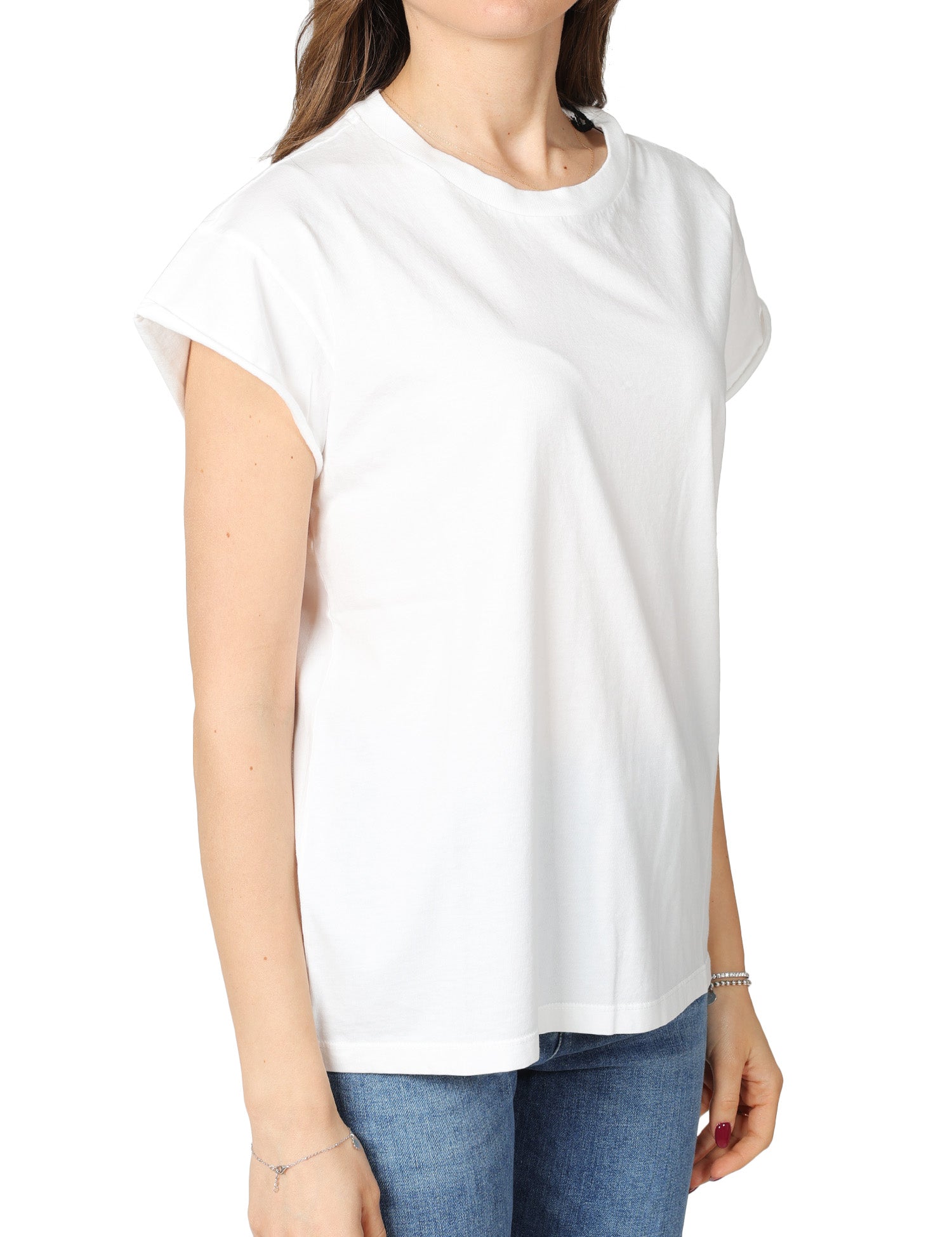 T-SHIRT DONNA BOWERY BIANCA GIROCOLLO CON MANICA AD ALETTA 100% COTONE VINTAGE