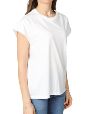 T-SHIRT DONNA BOWERY BIANCA GIROCOLLO CON MANICA AD ALETTA 100% COTONE VINTAGE