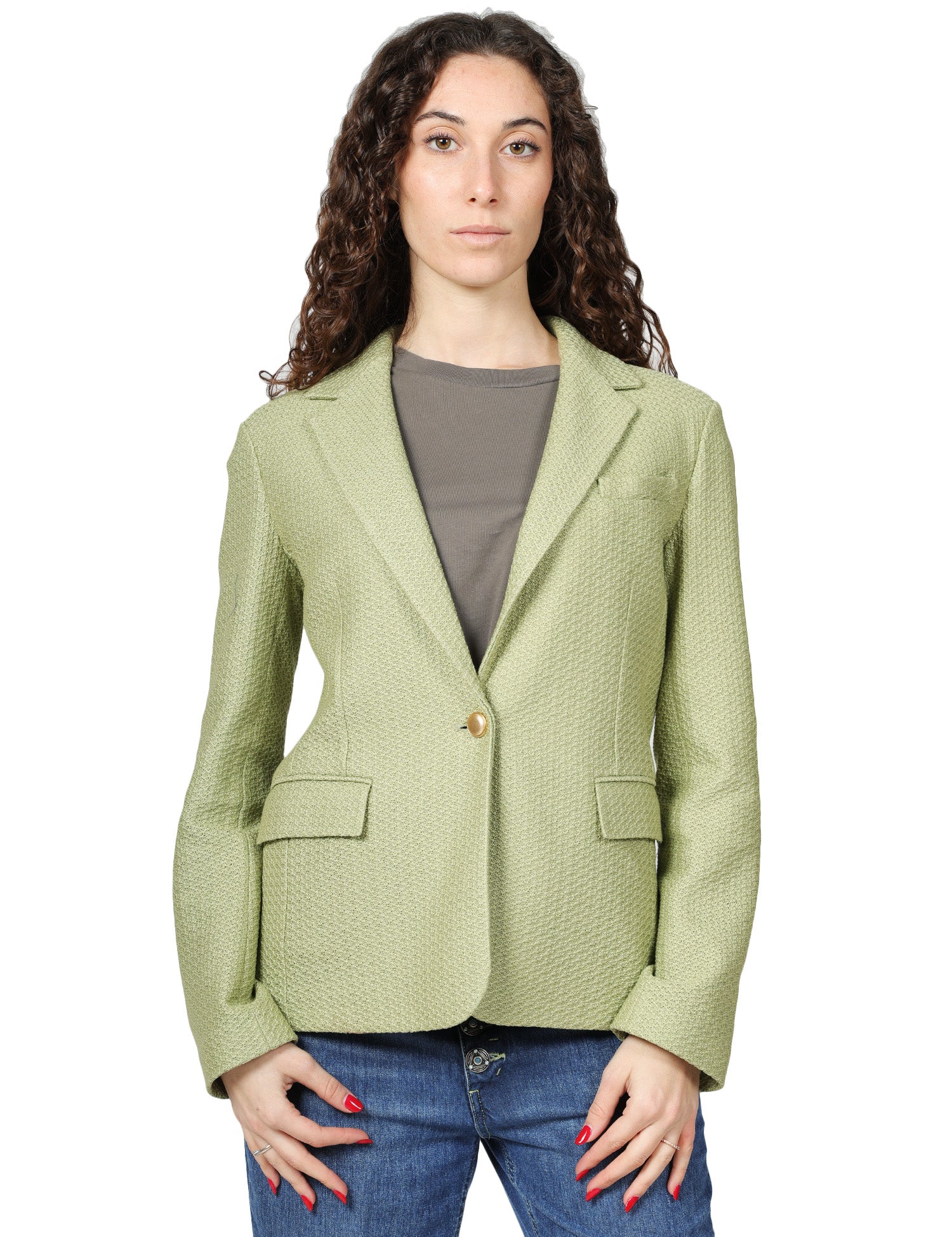 GIACCA DONNA CIRCOLO VERDE CRISTALLO SLIM FIT 100%COTONE KNITTED
