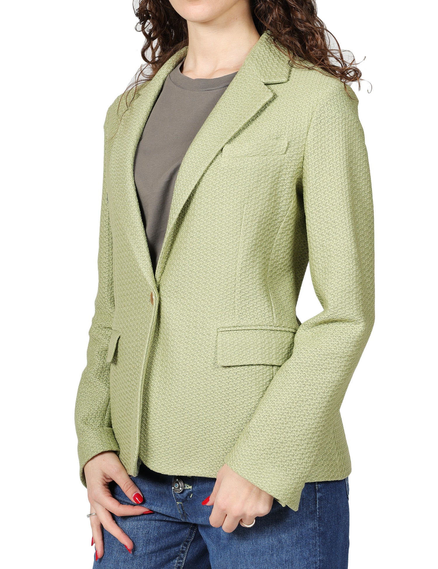 GIACCA DONNA CIRCOLO VERDE CRISTALLO SLIM FIT 100%COTONE KNITTED