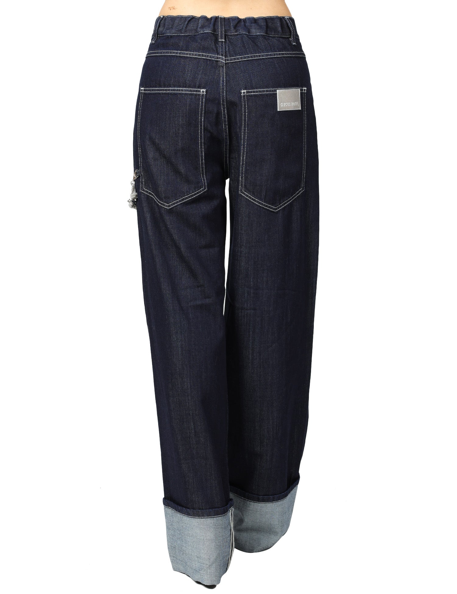 JEANS DONNA CIRCUS HOTEL DENIM SCURO WIDE LEG CON MAXI RISVOLTO E CATENA