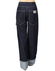 JEANS DONNA CIRCUS HOTEL DENIM SCURO WIDE LEG CON MAXI RISVOLTO E CATENA